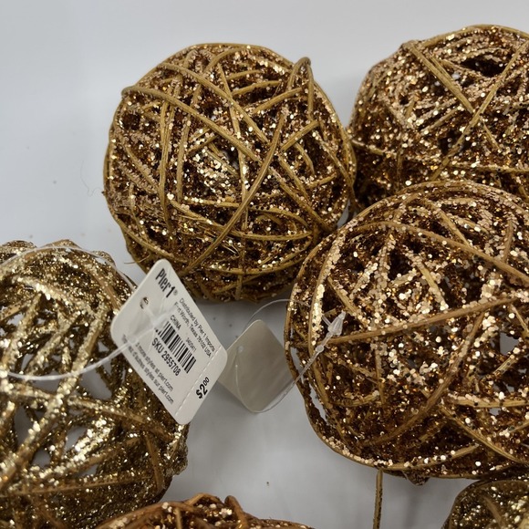 Pier 1 Glitter Vine Brown Gold Lot of 20 Decorative Ball Orb Wicker - Picture 3 of 10